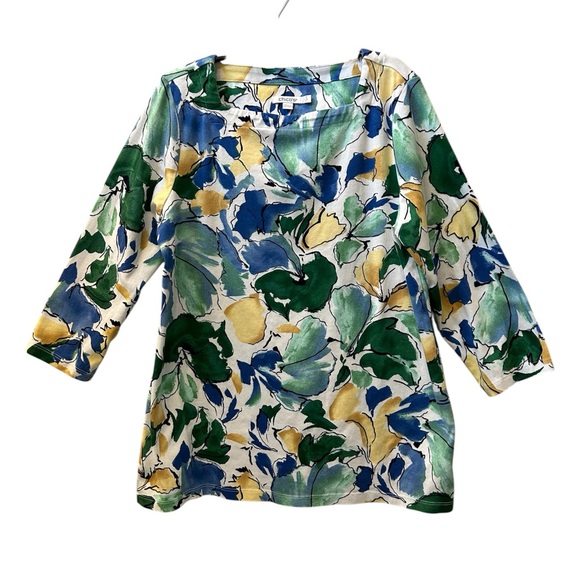Chico's Tops - CHICOS Square Neck Pima Cotton Multicolored Elbow Length Size Large Tee